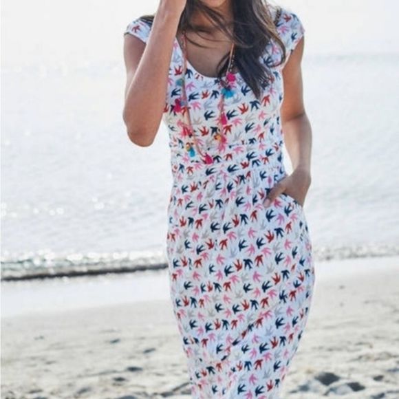 Boden Soaring Swifts Print Dress - Red, white, pink. 8 - Picture 1 of 2